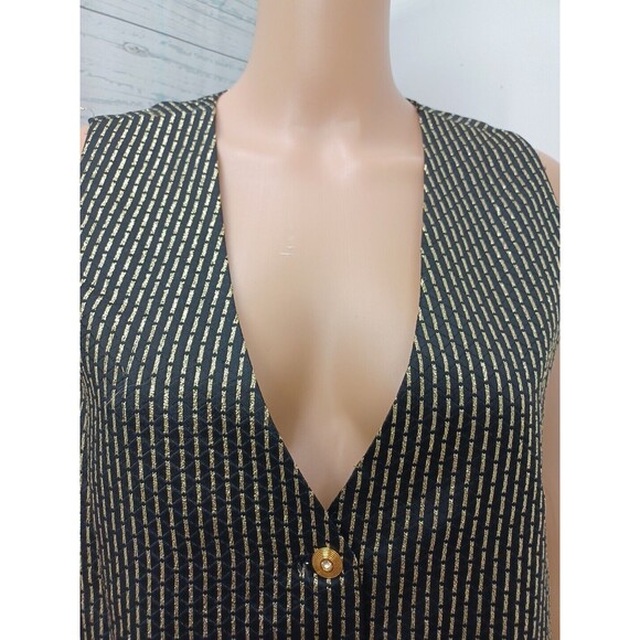 Vtg Womens The Icing Vest Black Gold Tone Striped Metallic Sz M - Picture 2 of 9